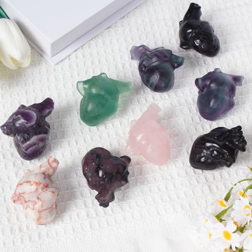 Garnet Heart Crystal Figurines, 2.1 Inch Crystal Heart Love Statue for Home Decor, Meditation and Stress Relief, Hand Carved Natural Healing Stone Cardiac Sculpture Spiritual Gift for Women Garnet Heart