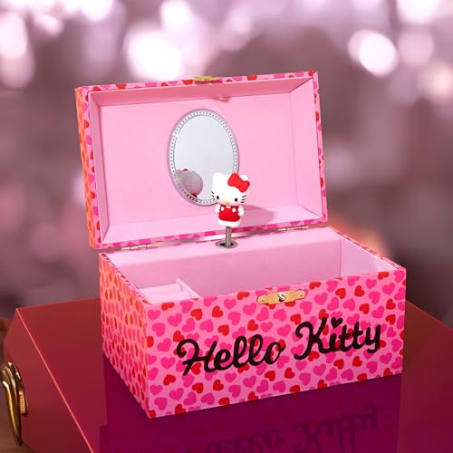 Hello Kitty Sanrio Musical Jewelry Box for Girls Teens Women Kawaii Wind Up Music Box Jewelry Organizer Ring Holder Gifts for Women (Pink