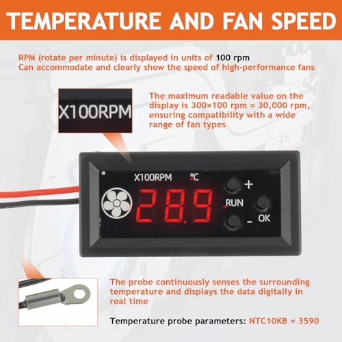 4-Wire PWM 12V 3A Fan Temperature Controller,Circular Head Circular Head（for Fit and fix)