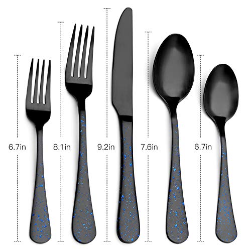 O.C.E. Matte Black Silverware Set, Stainless Steel Flatware, 20-Piece Tableware Cutlery Service for 4, Satin Finish Utensils, Dishwasher Safe (Starry Blue) Matte Black(Starry Blue)