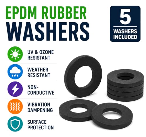 Generic 3/8-inch EPDM rubber flat washers, 2-inch outer diameter, non-conductive spacers, 5 pack