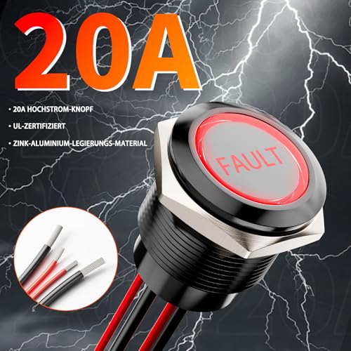 2 x 22 mm LED Switch Metal Push Button, Pre-Wired 20 A 12-24 V DC IP67 Light Button with 185 Interchangeable Symbols 1NO1NC for Car, Boat, Satellite Circuit (Red LED) | Metall Vorverdrahtet Ip67 druckschalter Mit 185 Austauschbaren Symbolen 1no1nc Für ...