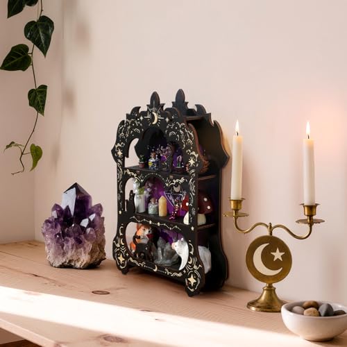 Floating Shelf for Crystals Rocks Gems Healing Stones, Trinket Knick Knack Shelf Crystals Holder Organizer, Wooden Wall Shelf for Witch Witchy Wiccan Decor Spiritual Gifts