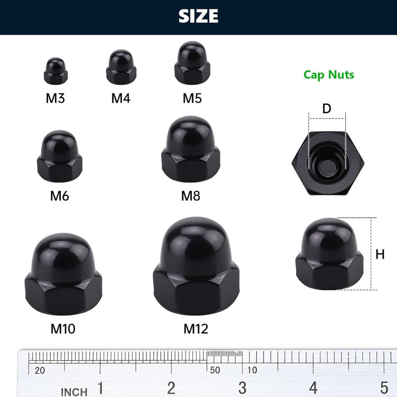 [Australia - AusPower] - M6-1.0 (50 Pack) Stainless Steel Cap Nuts, Metric Acorn Cap Head Nuts, Stainless Steel 304 (18-8), UNC Coarse Thread, Black Coated M6-1.0 50 
