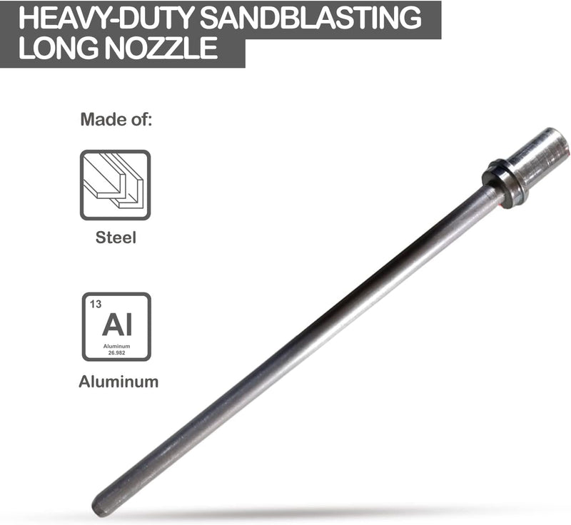 [Australia - AusPower] - Le Lematec Sand Blaster Long Nozzle Attachment, Sandblasting Nozzle Tip Adapter for Sandblaster for Air Compressor, Soda and Walnut Blaster, Abrasive Media Blasting Wand Accessory for Spot Blasting 