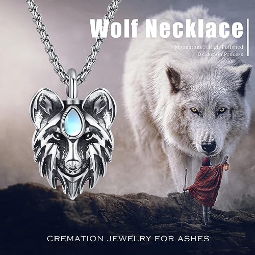 CUOKA MIRACLE Urn Necklace Ashes Sterling Silver Skull Urn Necklace Personalized Cremation Memorial Skull Ash Keepsake Pendant Cremation Jewelry C-Wolf 03
