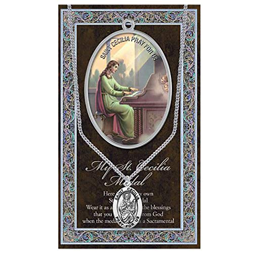 Rosemarie Collections Women's Religious Christian Medal Pendant On Stainless Steel Necklace with Biography and Picture Folder, 18" St Cecilia Patron Saint of Musicians