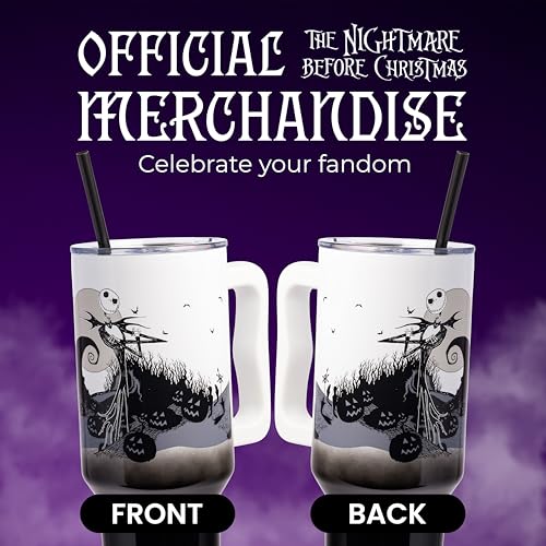 Silver Buffalo Nightmare Before Christmas, Stainless Steel Tumbler, 40oz Nightmare Before Christmas Hill and Moon Scene 40 Ounces