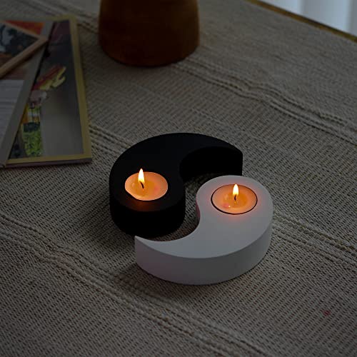 AeraVida Yin Yang Mango Tree Wood Tealight Candle Holders Set of 2 | Handmade Black and White Decorative Candle Holder for Meditation, Home Decor, Wellness, and Spiritual Ambience | 5-Inch Pair
