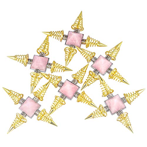 mookaitedecor Natural Stone Quartz Copper Pyramid Ornament for Home Pink/Gold