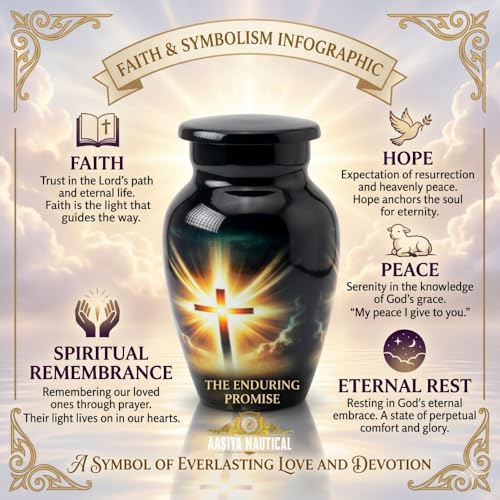 Aluminum Cremation Urn for Human Ashes – Black Urn with Radiant Christian Cross Design, Decorative Memorial Funeral Urn for Adult, Home or Burial