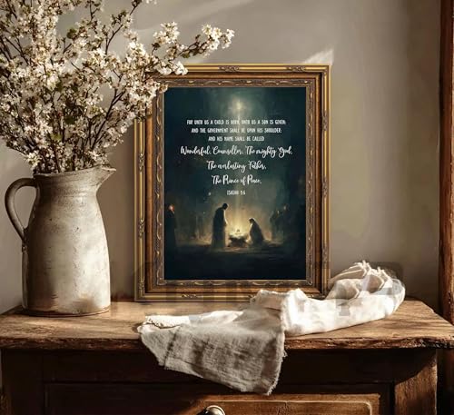 Gold Framed Christmas Christian Nativity Scene Canvas Wall Art Bible Nativity -Framed 24"L x 16"W