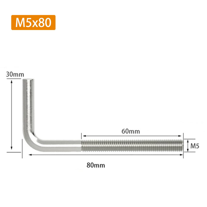 [Australia - AusPower] - (30 Pieces) M5x80mm L Shape Foundation Bolts 304 Stainless Steel Right Angle Anchor Bolt Long Square Bend Screw M5x80 