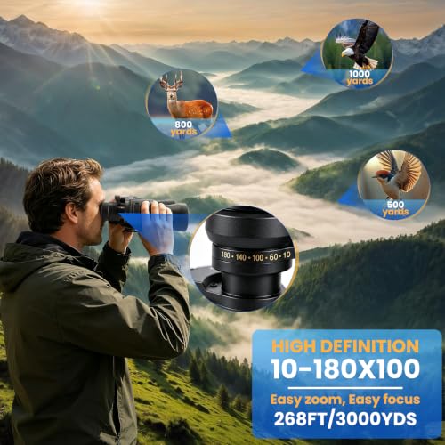 10-180x100 Zoom Binoculars for Adults, Day/Low Light Night Vision