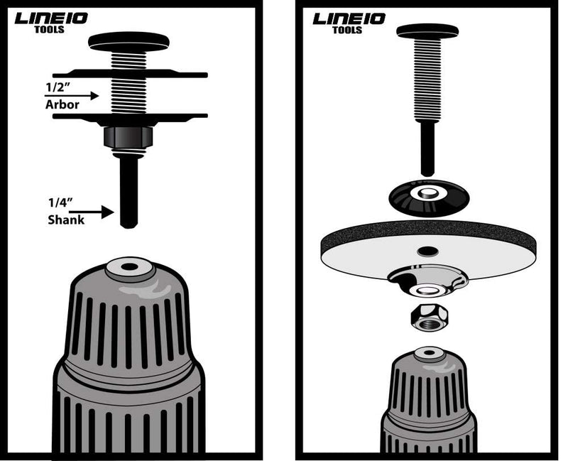 [Australia - AusPower] - LINE10 Tools Drill Arbor Adapter Mandrel for Buffing and Grinding Wheels, 1/2-inch Diameter 1/2" Arbor 