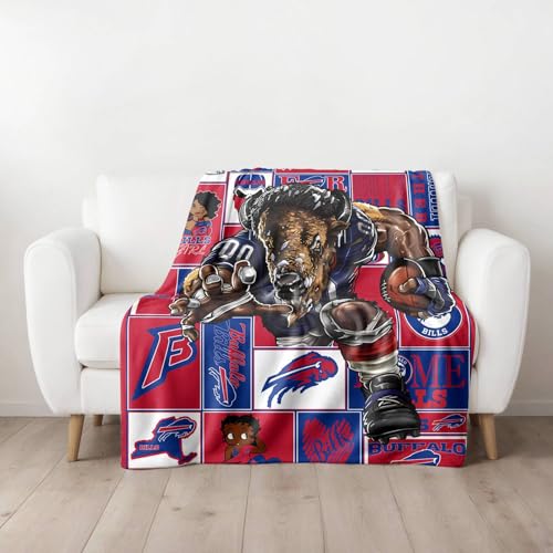 Original American Football Series: Buffalo Throw Blanket (L60 xW50) Bold 3D Effect Use Throw for Outdoor, Travel, Vacation, Nap, and Relaxation or Game Day for Fans L60"xW50"