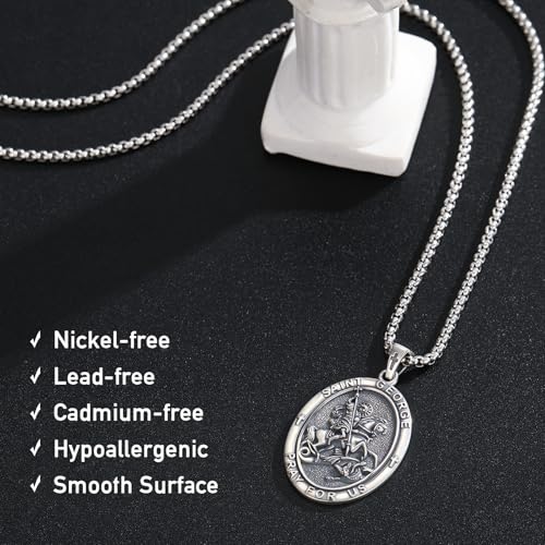925 Sterling Silver Patron Saint Medal Necklaces with 22"+2" Rolo Chain Silver Oxided 18b-St George