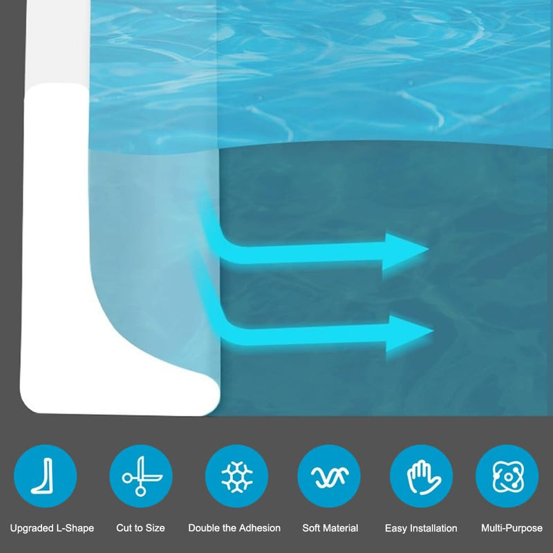 Shower Threshold Water Dam Barrier, Self Adhesive Silicone Waterproof Barrier Bathroom and Kitchen Shower Water Guard for Dry and Wet Separation Caulk Seal Strip Edge Trim (78Inch, Transparent) 78Inch
