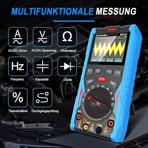 IN210 Digital Oscilloscope Multimeter - 12MHz, 50Msps, 6000Counts, True RMS Signal Generator, 2.4" Display, for Electronics Repair, Laboratory, DIY and Training