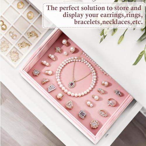 DYNWAVE Jewelry Organizer Jewelry Drawer Insert High End Velvet Jewelry Display Holder Jewelry Storage for Home Gifts for Girls Women Pink Necklace Tray