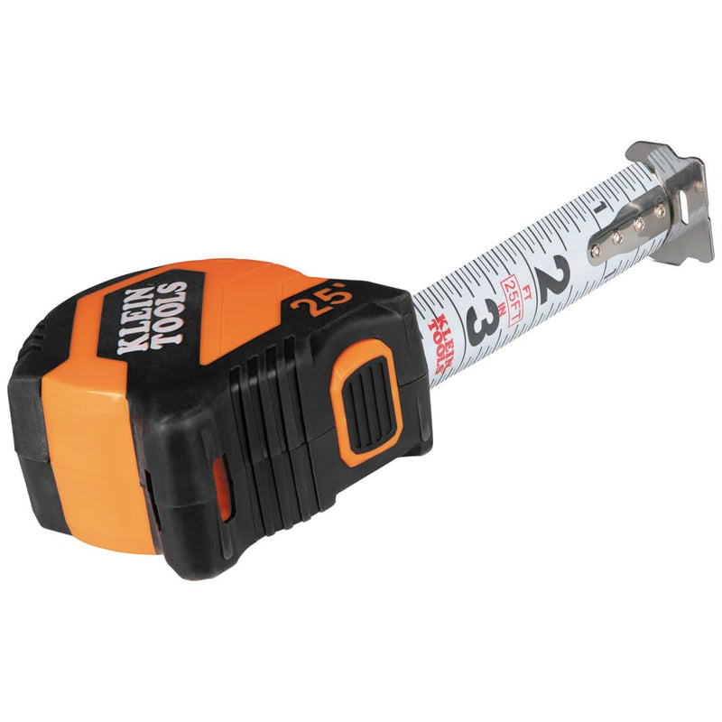 [Australia - AusPower] - Klein Tools 9525 Tape Measure, 25-Foot Compact Double-Hook Imperial Measuring Tape with Finger Brake, Nylon Blade, Easy to Read Bold Lines 