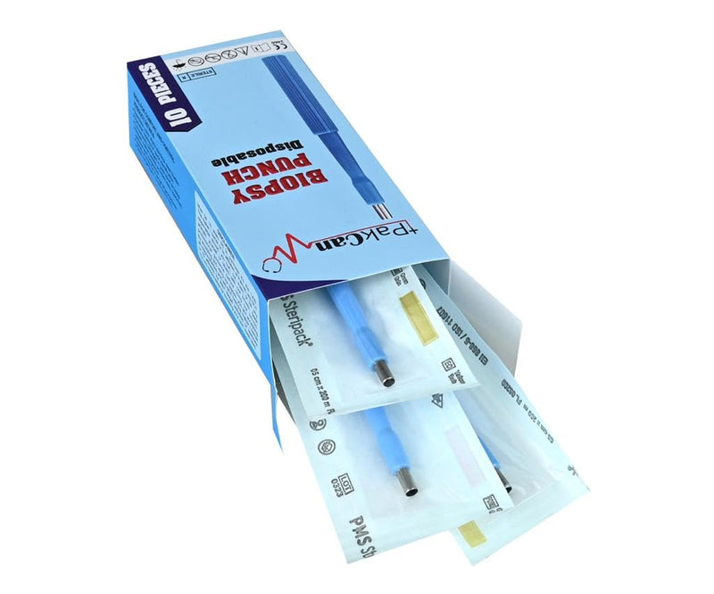 [Australia - AusPower] - Disposable Biopsy Punch Curettes - Box of 10 - Sterile Biopsy Dermal Punch Curette for Piercing with Protective Handle (2 mm) 2 mm 