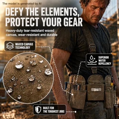 CTHMTMXS waterproof waxed canvas tool belt for men with 19 pockets, tear-resistant design
