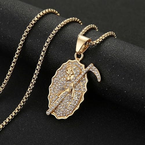 AsAlways Santa Muerte Necklace for Men, with 22"+2" Rolo Chain