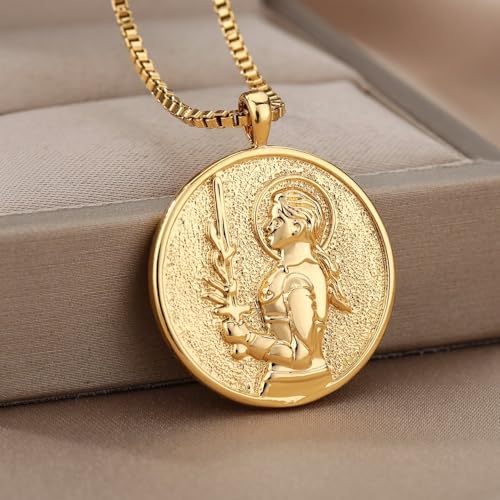 Saint Joan Of Arc Athena Necklace,Golden Medallion Queen Necklace For Women