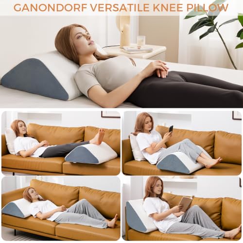 Knee Wedge Pillow for Post-Surgery Recovery-Leg Elevation Support for Sleep Position, Alleviating Lower Back & Hip Pain Enhancing Circulation in Ankles Legs Triangle Pillow with Removable Cover White & Gray 21.6*17.8*6.9 Inch