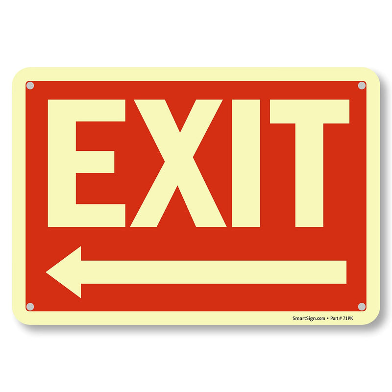 SmartSign "Exit" Sign with Left Arrow | 7" x 10" Glow-in-the-Dark Aluminum, Made in USA