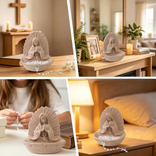 Virgin Mary Statue Our Lady of Guadalupe Rosary Holder Statue 5.7in Sandstone