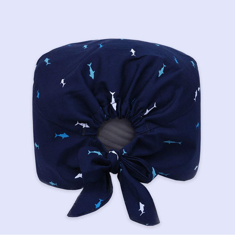 TENDYCOCO Printed Surgical Cap Made of Breathable Cotton Blend with Sweat Absorption and Shark Pattern for Doctors and Nurses Adjustable Surgical Cap for Hairdressers