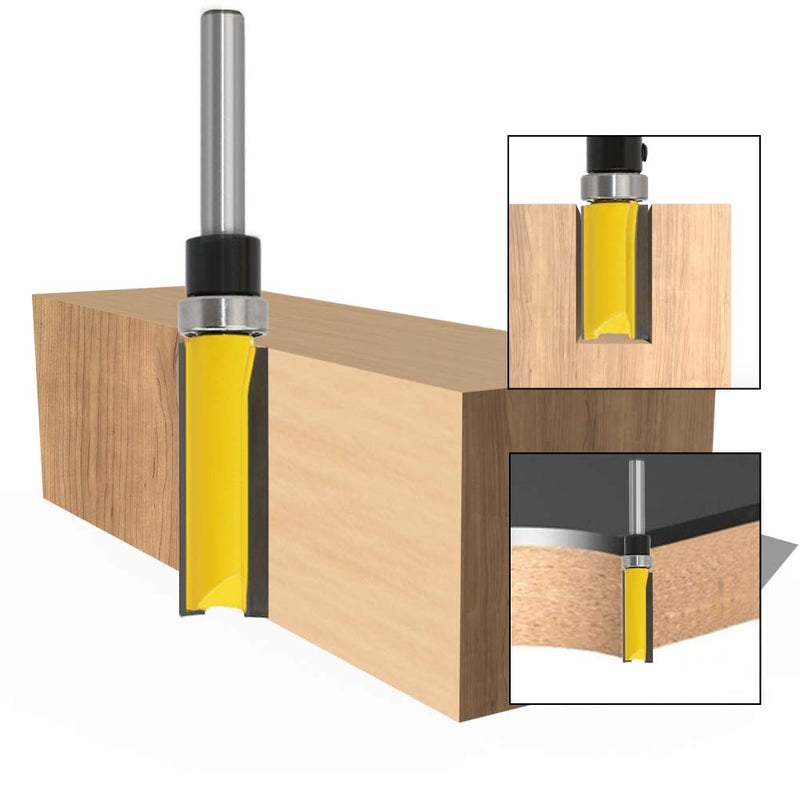 4Pcs Pattern Flush Trim Router Bit Set 1/4 inch Shank Template Router Bits 3/4 inch Cutting Dia Woodworking Router Tool by CHoiKWong (3/4 inch Cutting Diameter, Yellow) 3/4 inch Cutting Diameter