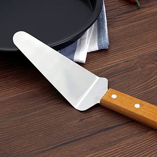 20 Pack Wood Handle Pizza Pie Server Stainless Steel Cake Server, Cake Holder Transfer Triangular Spade Spatula Shovel for Pizza Cake Biscuit Baking