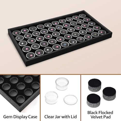 Ikee Design Black Foam Gem and Bead Organizer 50 Jars Display Tray Black Foam/Black Tray (50 Jars)