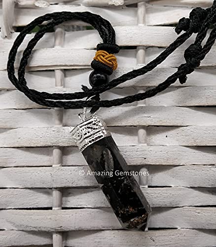 Amazing Gemstone Black Tourmaline Crystal Pencil Point Orgone Pendant Necklace with Adjustable Cord - Natural Healing Crystals and Stones for Men, Women