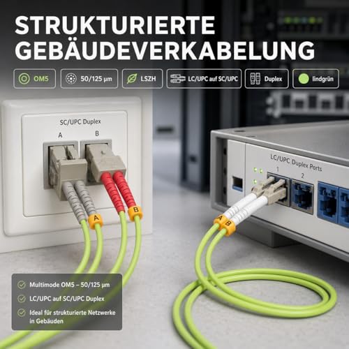 1aTTack.de 1x 3 m OM5 Fibre Optic DX Duplex Patch Cable LC/UPC - SC/UPC MM Multimode - 50/125 µm LSZH Lime Green 1x 3 Meter OM5 LC/SC - UPC Lime Green - OM5 LC/SC - UPC