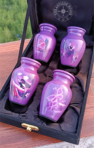 Set of 4 Pretty Keepsake Urns Small for Human Ashes Mini Funeral Cremation Pot with Black Velvet Box