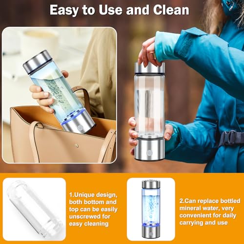 Upgrade Hydrogen Water Bottle, Hydrogen Water Generator with Advanced SPE PEM Technology, 420ml(14OZ) Hydro Water Machine, Portable Water Ionizer for Travel, Office, Fitness & Everyday Hydration Silver