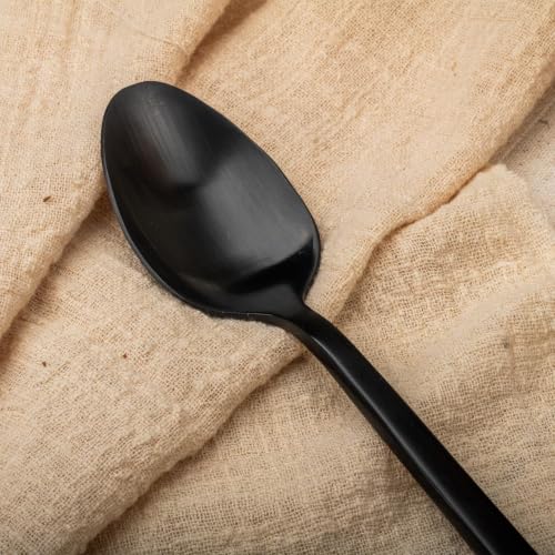 Alata Cube Black 12-Piece 6.9 Inches Forged Teaspoons Stainless Steel, Matte Satin Polished Cutlery Set, Dishwasher Safe Black Satin