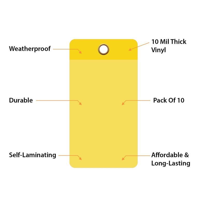 SmartSign (Pack of 25) 2.25 x 4.25 inch Blank Yellow Writeable Self-Laminating Tags, 10 mil Thick Vinyl with Clear Polyester Flap