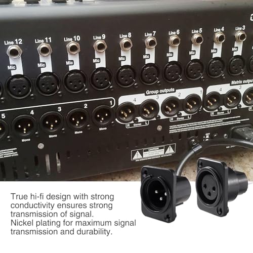 6 Pieces 3-Pin XLR Panel Mounting Audio Adapter Connector, XLR Male Female Chassis Panel Mount Sockets D Series, with Screw, Black Plastic Housing Male / female - black plastic