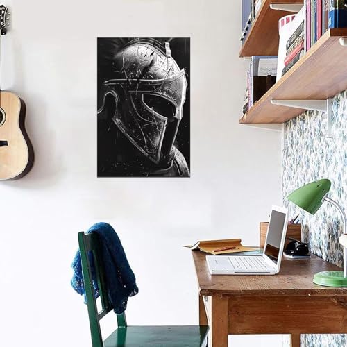 Spartan Helmet Picture Canvas Wall Art Black And White Painting Prints Artwork for Living Room Office Decoration Framed knight-10 18"L x 24"W