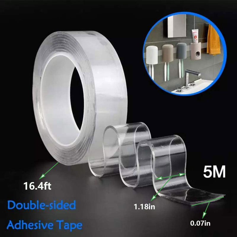 TEZONG Clear Double Sided Wall Tape 16.4ft/5M Extra Large Picture Hanging Tape Multipurpose Mounting Tape Heavy Duty Removable Gel Grip Tape Adhesive Washable Traceless Sticky Tape Anti Slip