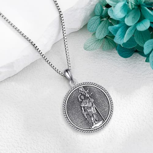 YAFEINI Patron Saint Necklace 925 Sterling Silver Patron Saint Florian Pendant Necklace Religious Jewellery Gifts for Women