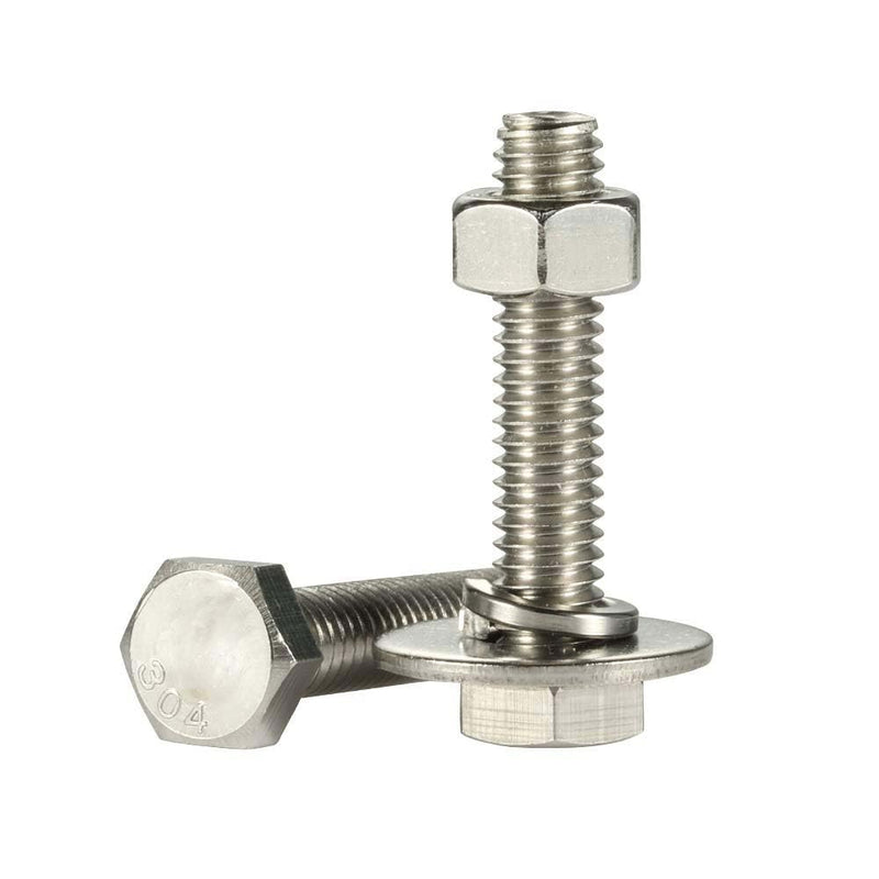 [Australia - AusPower] - 1/4-20 x 3" Hex Head Cap Screws Bolts and Nuts, Flat Washers, Spring Washers, Stainless Steel 18-8 (304), 10 Sets 1/4-20 x 3" 