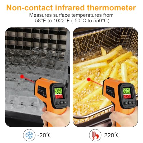 HOTUT Infrared Thermometer, Digital Laser Temperature Gun -58°F~1022°F (-50°C ~ 550°C), Non-Contact Laser Temperature Meter with Meat Thermometer, for Cooking/Barbecue/Industry, Not for Humans Temperature Gauge Set