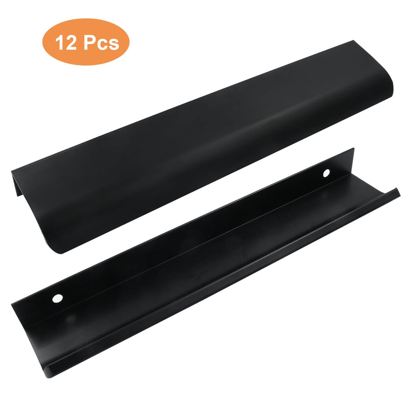 BokWin 12Pcs 200mm/7.87 Inch Mount Finger Edge Pull, Furniture Drawer Handles, Aluminum Concealed Handle for Home Kitchen Door Drawer Cabinet with Screws (Black) 200mm/7.87"(12Pcs) Black