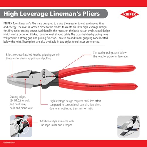 KNIPEX 09 01 240 high leverage lineman side-cutting pliers with New England head